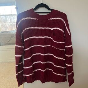 American Eagle Burgundy and White Striped Sweater Size M